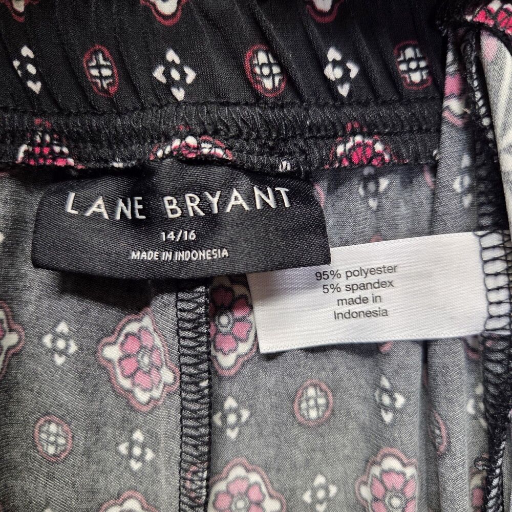 Lane Bryant Women Pant 14/16 Black Floral Wide Leg Elastic Waist Drawstring Boho - Picture 4 of 7